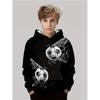 Boys' 3D Printed Football and Spider Web Pattern Hoodie - Black Casual Long Sleeve Sports Top