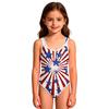 Girls One Piece Swimsuit Independence Day Stars Stripes Print Sleeveless Round Neck Swimwear for Kids