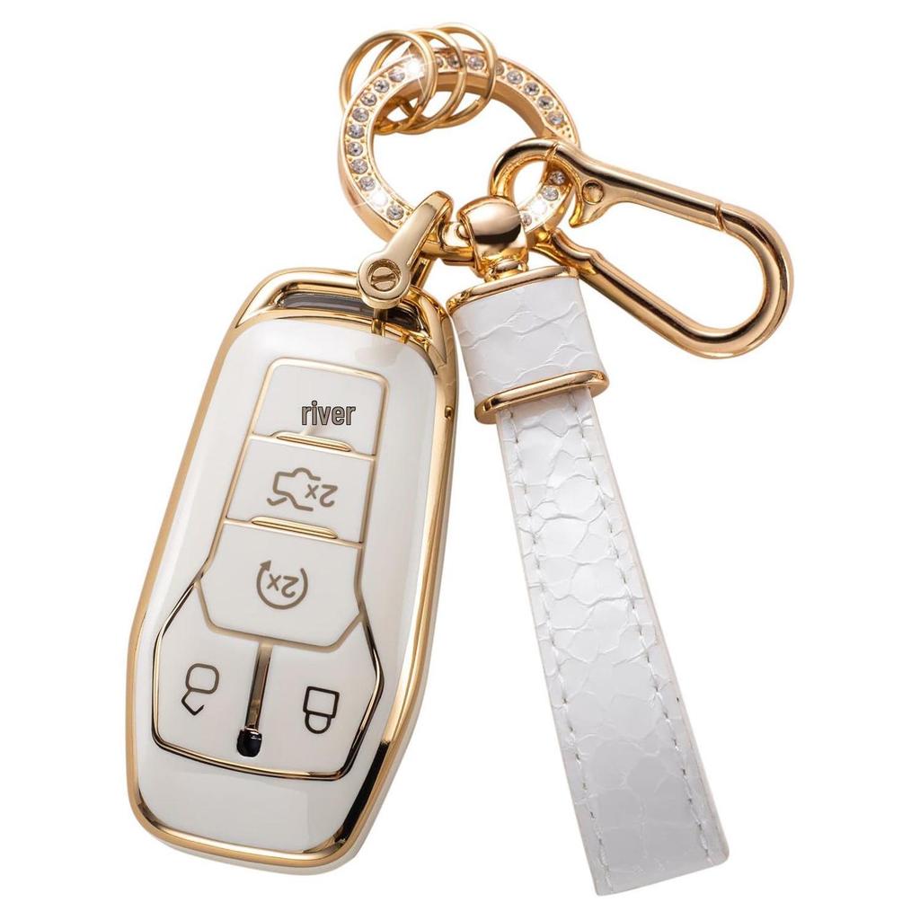 Gold-Edged Key Cover Pendant with Stone Pattern Keychain for Cars - Cross-Border Bestseller
