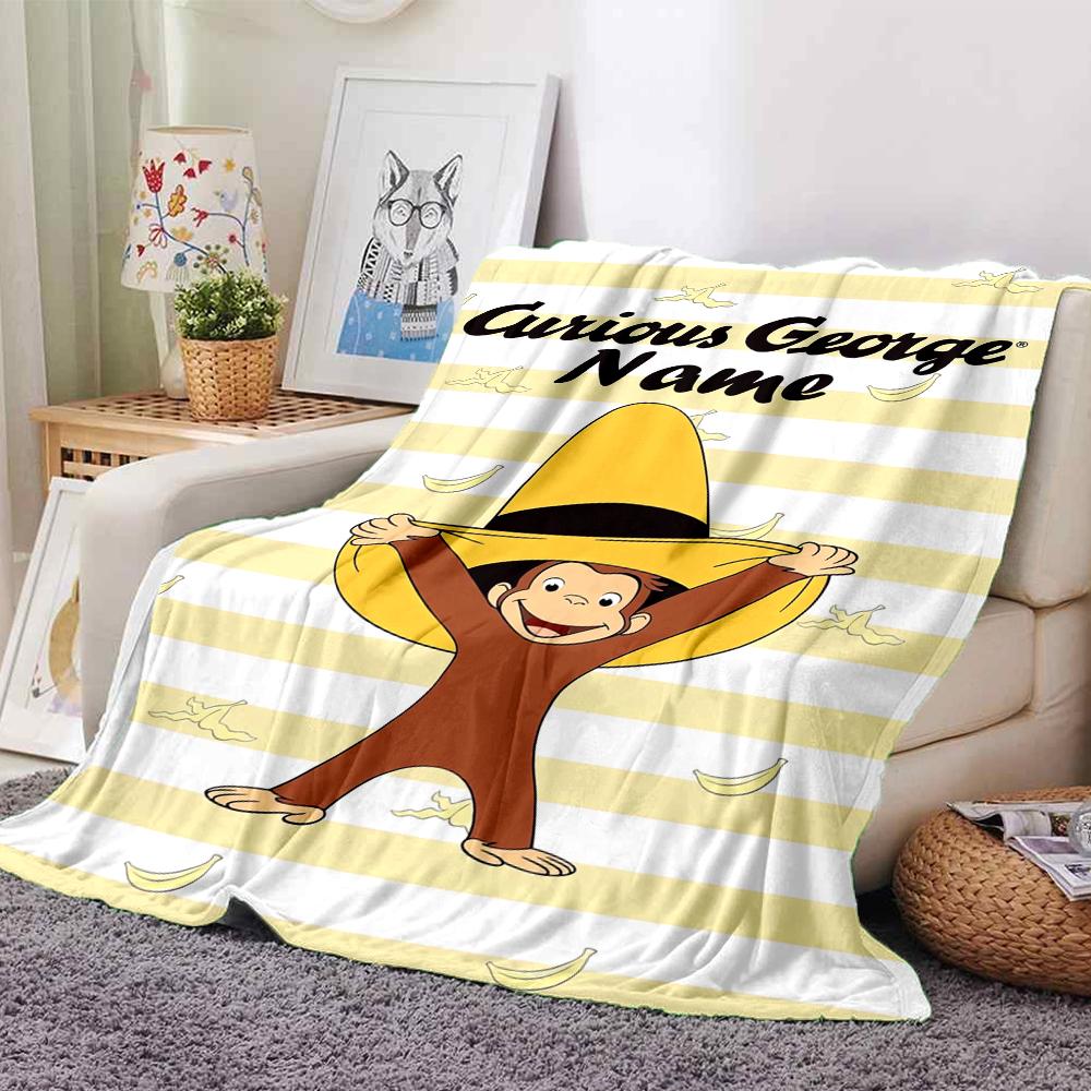 Custom Name Curious George Theme Printed Blanket - Perfect for Couch, Bed, Travel & Outdoor Use | Machine Washable, Cozy & Durable.