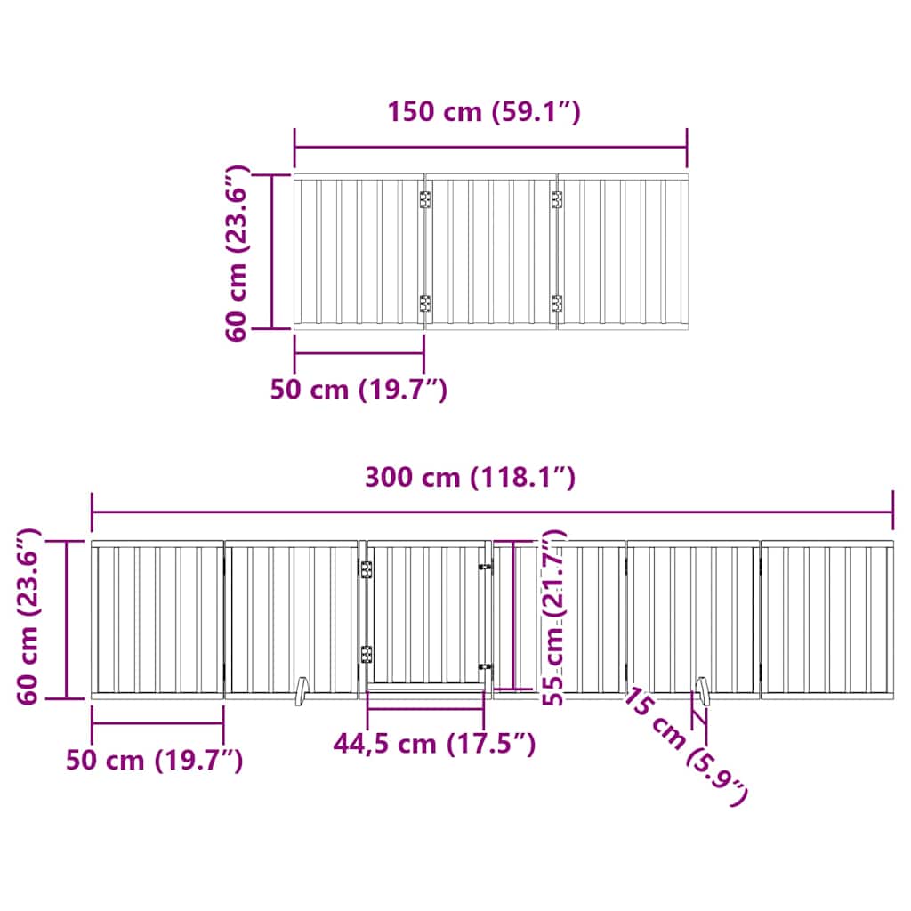 9 Piece Foldable Dog Gate with Door 450 cm Poplar Wood