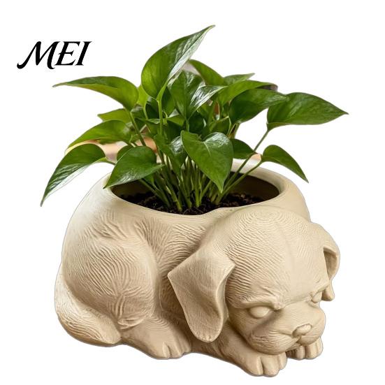Unique Dog Shaped Flower Pot Cute Puppy Planter, 3D Printed Decorative Plant Pot, Modern White Minimalist Planter for Succulents Home Office