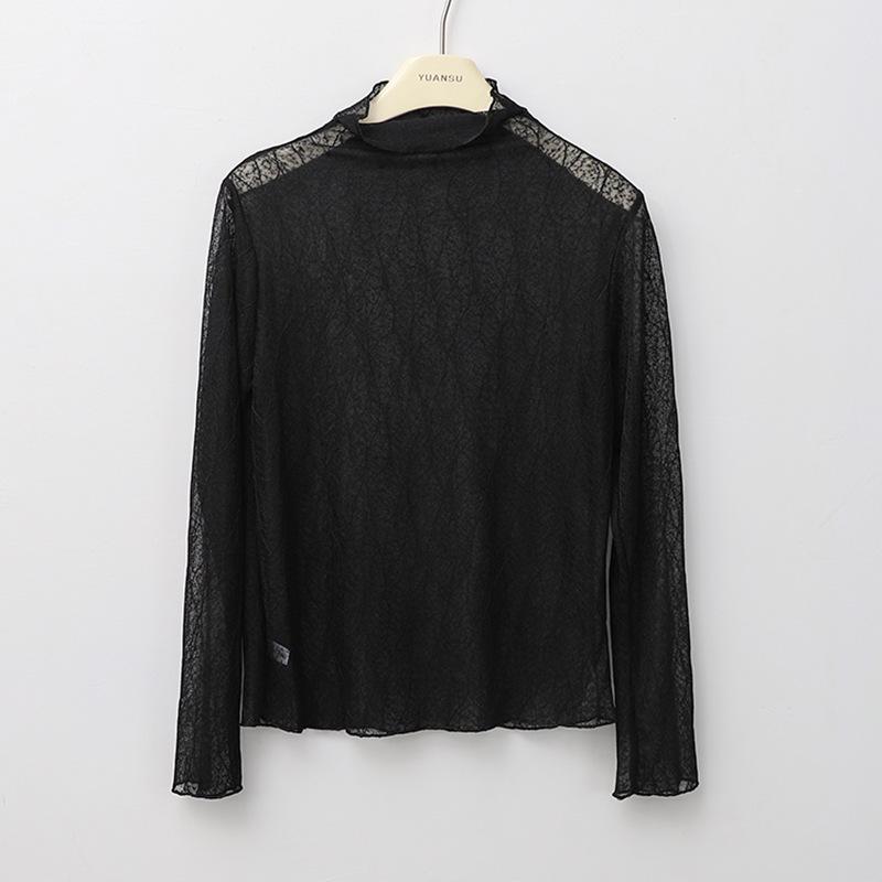 

Шикарный топ с полувысоким воротом из французского кружева – Универсальный однотонный для осени/зимы One Size