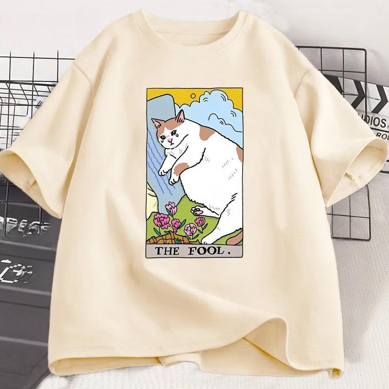 Sad Cat Meme The Fool Tarot TShirt Unisex Women Witchy Clothing Crying Cat T Shirt Casual Tshirts Streetwear Clothing M
