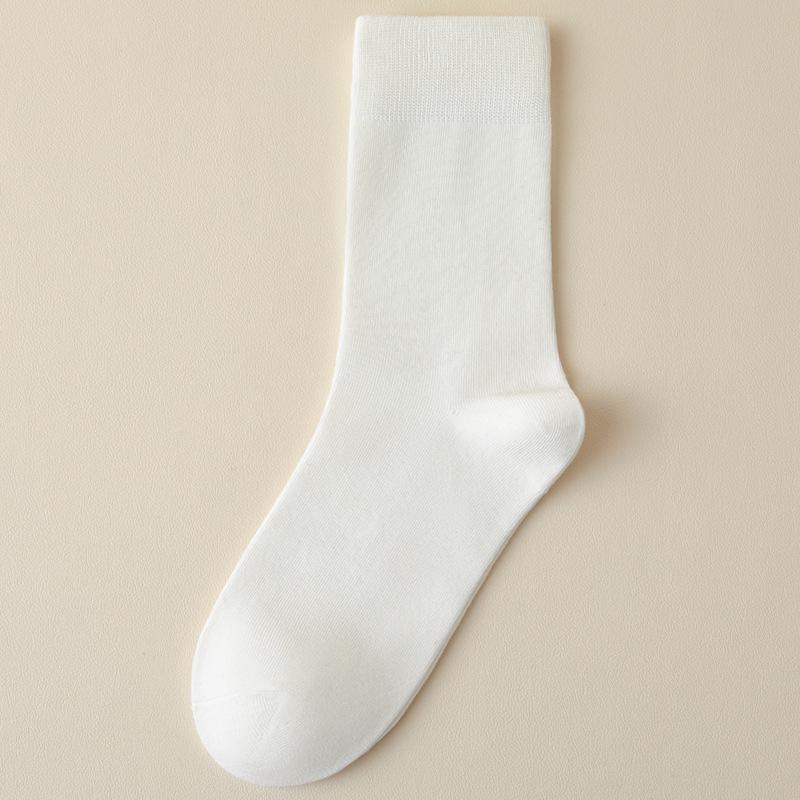Women's Mid-Calf Solid Color Cotton Socks - Anti-odor, Thin, Warm, Black & White, Suitable for Spring, Summer, and Autumn.