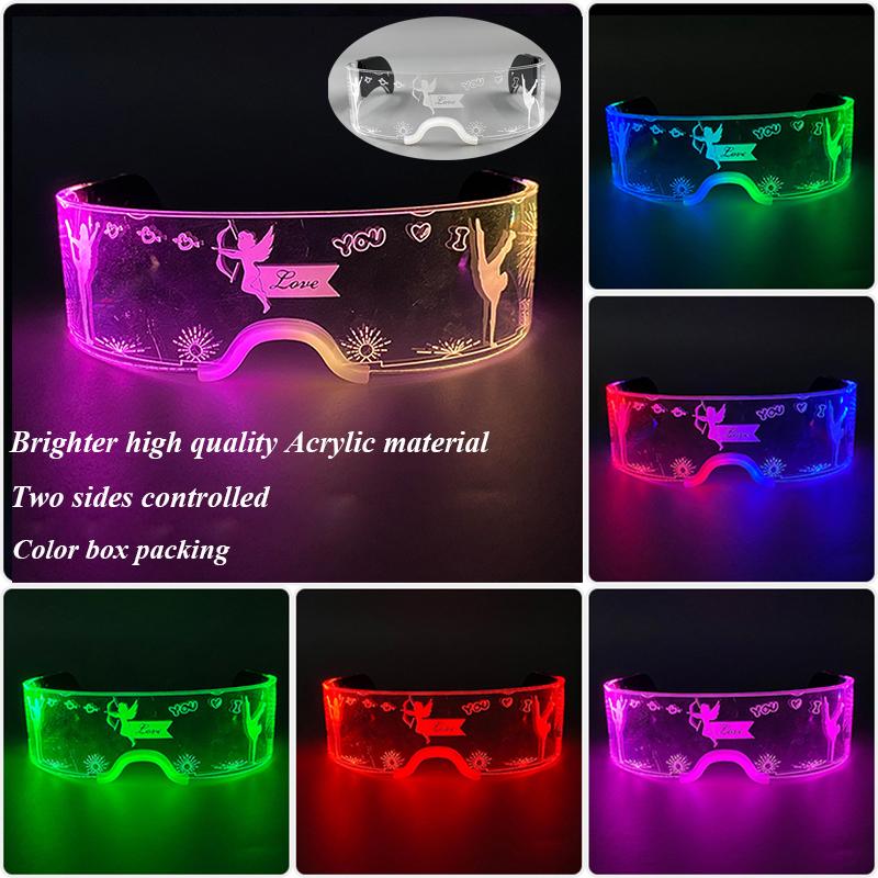 New Acrylic Luminous Glowing Cyberpunk Glasses LED Light Up Halloween Party Glasses Bar Club Props Neon Glasses Supplies