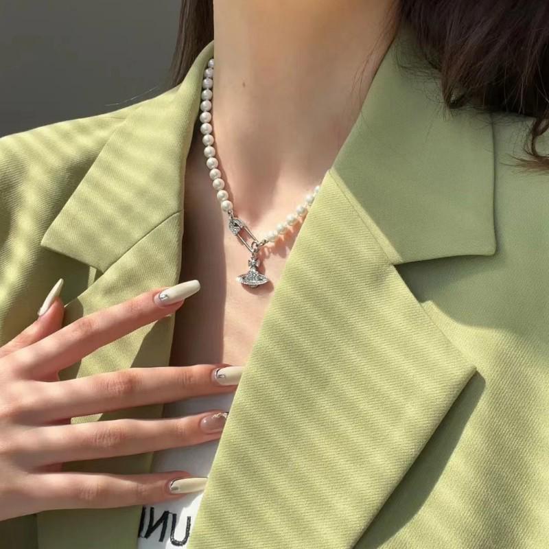 Empress Cixi Pearl Necklace: Elegant High-End Sparkling Brooch Clavicle Chain Choker for Women