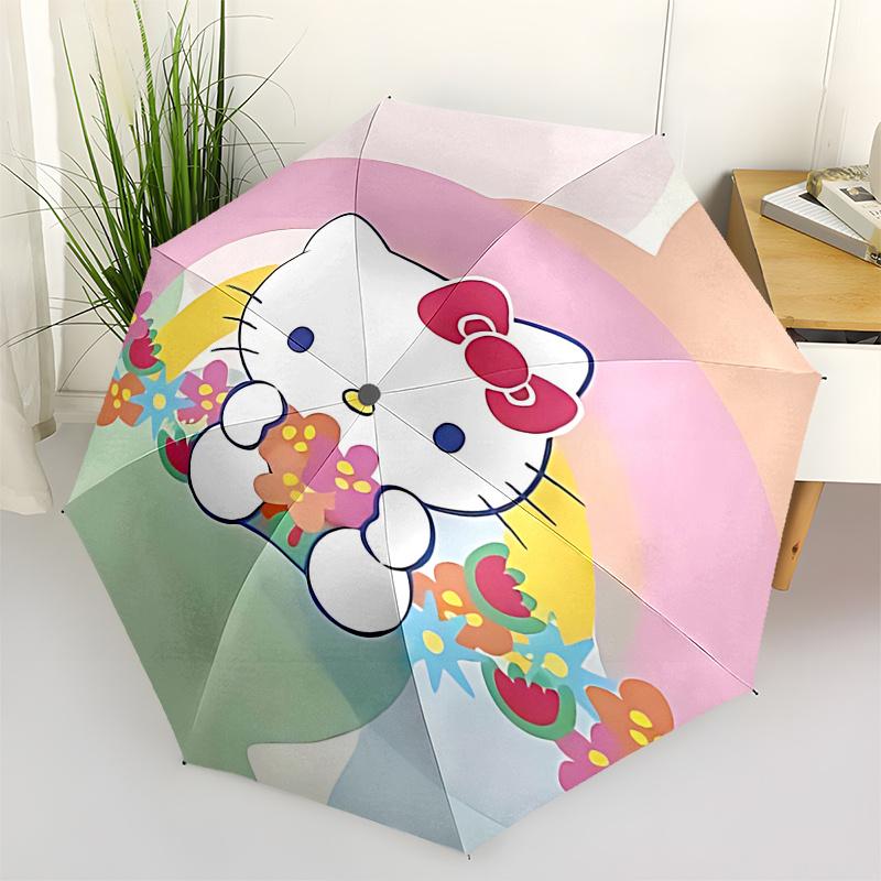 

1pc Hello Kitty Flowers Automatic Opening Folding Umbrella - Portable 3-Fold Design with Iron Frame, Perfect for Outdoor Use, Festive Gifts, Travel, D
