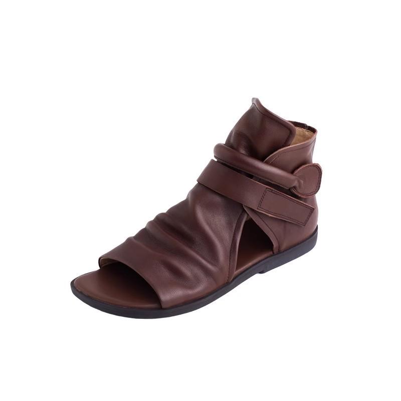 Fashion GKTINOO 2025 Summer Shoes Genuine Leather Cool Boots Women's Handmade Flat Heels Sandals Women High Top Cowhide Open Toe Zipper
