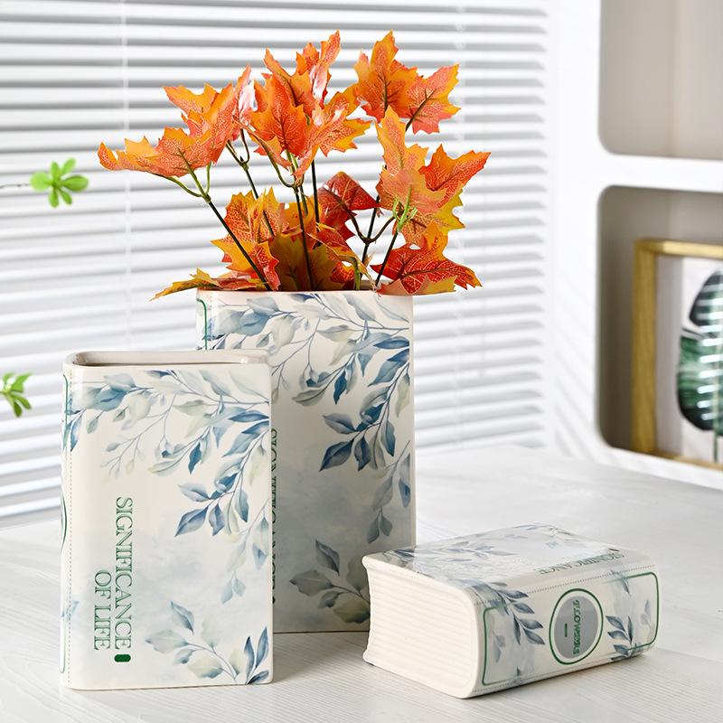 European Ceramic Book Vase Creative High-end Flower Arrangement Container Living Room Office Desktop Book Vase Home Decoration