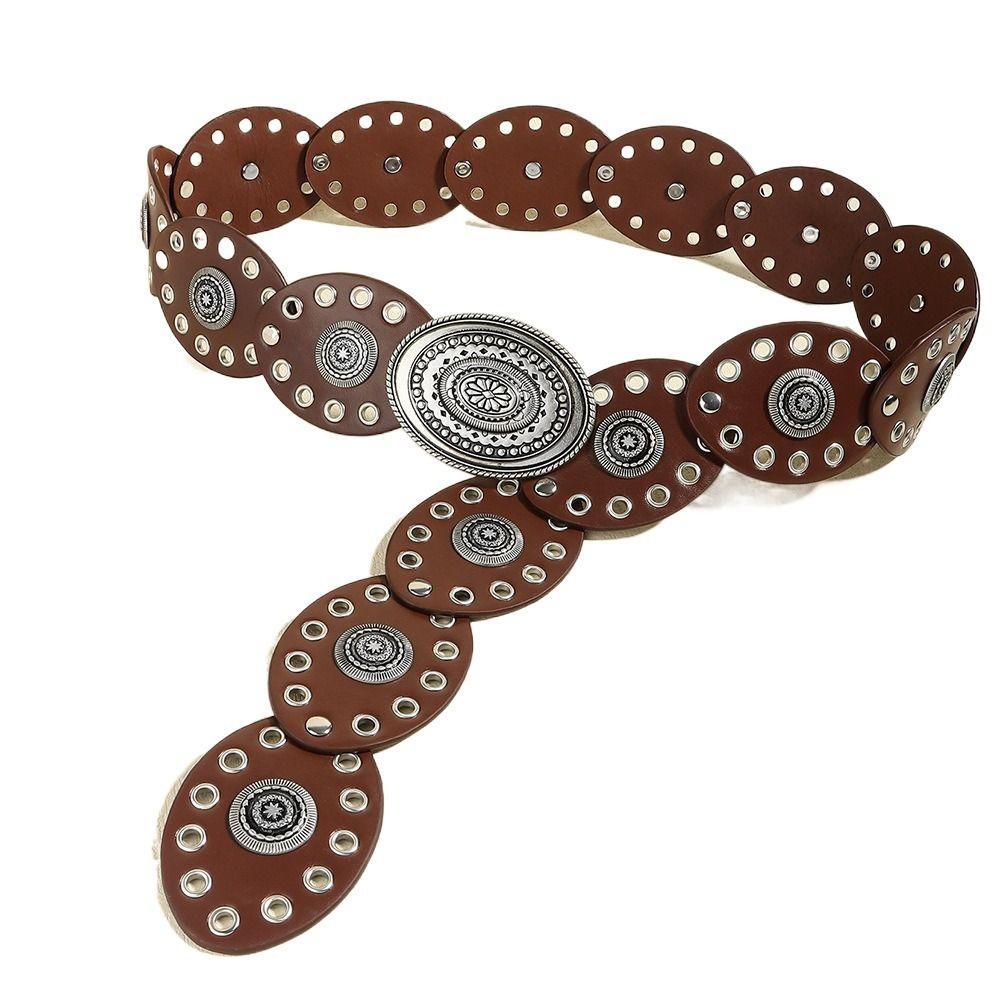 Zinc Zinc Alloy Cowgirl Buckle Belt Vintage Oval PU Hollow Belt Fashion Cowboy Waistband  Dress Decoration