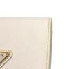 Used 11569 Saffiano Triangle Card Holder 1MC110 QHH F0009 7946 Current Calfskin White Bifold RFID Logo Bianco Unisex