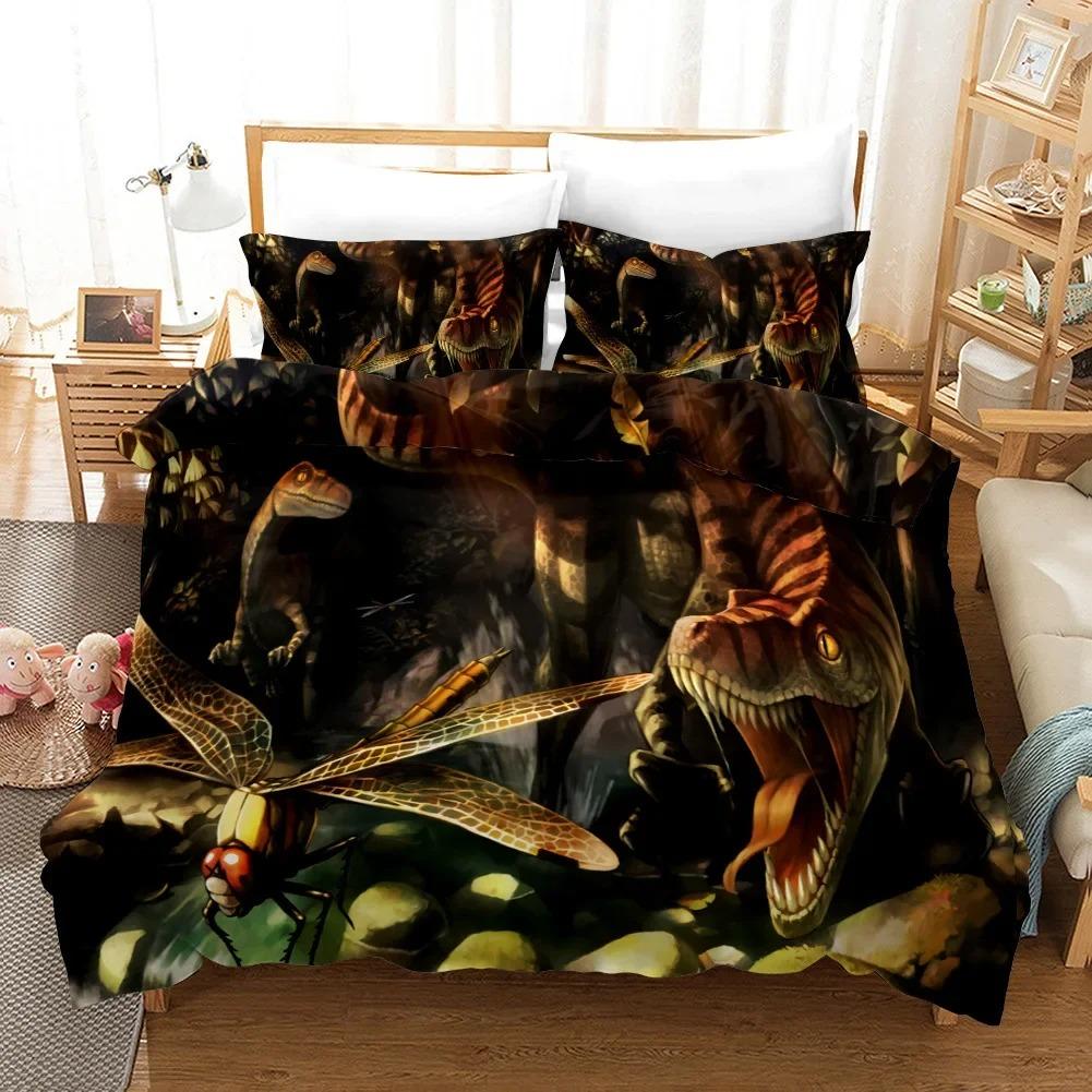 3D Dinosaur Duvet Cover Jurassic Bedding Set for Kids Boys Teen QueenKingFullTwin Microfiber Quilt Cover with 12 Pillowcase