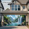 1pc Garage door sign featuring tropical waterfall and floral scenery. 2d flat printing  vivid outdoor decoration.