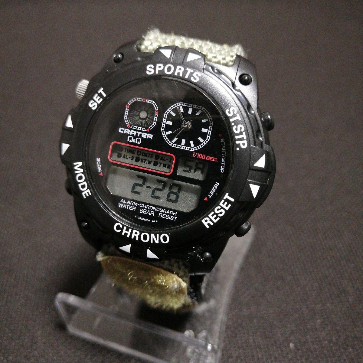 Used CITIZEN Citizen CRATER Q&Q SPORTS CHRONO digital analog wristwatch 5BAR waterproof [Good condition]