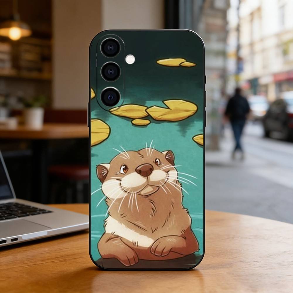 Lazy Otter Phone Case Black Silicone Soft For Samsung Galaxy A73,A72,A71,A70,A53,A52,A51