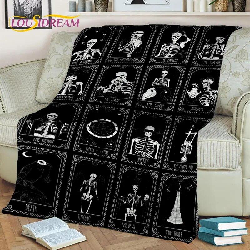 Gothic Ouija Tarot Čarodějnictví Horor Lebka Deka, Flanelová deka pro Halloween Ložnice Pohovka Pohovka Piknik Turistický obal Dárek
