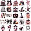 50 Cute Black and Pink Halloween Cartoon Stickers for DIY Decor: Phone Cases, Water Bottles, Notebooks (50 Sheets)