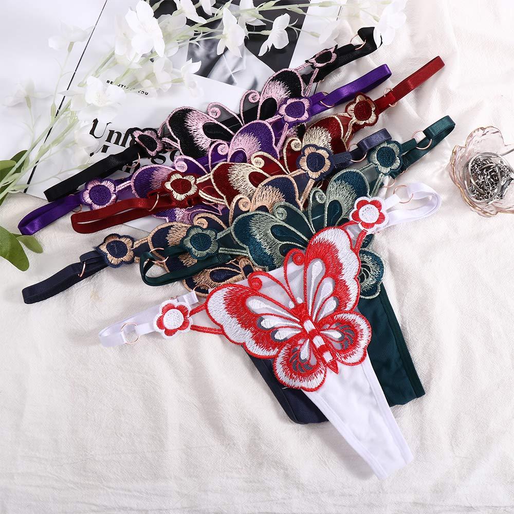 Comfortable Briefs Thong Embroidery Solid Color Women Panties Underpant Lingerie Sexy Underwear