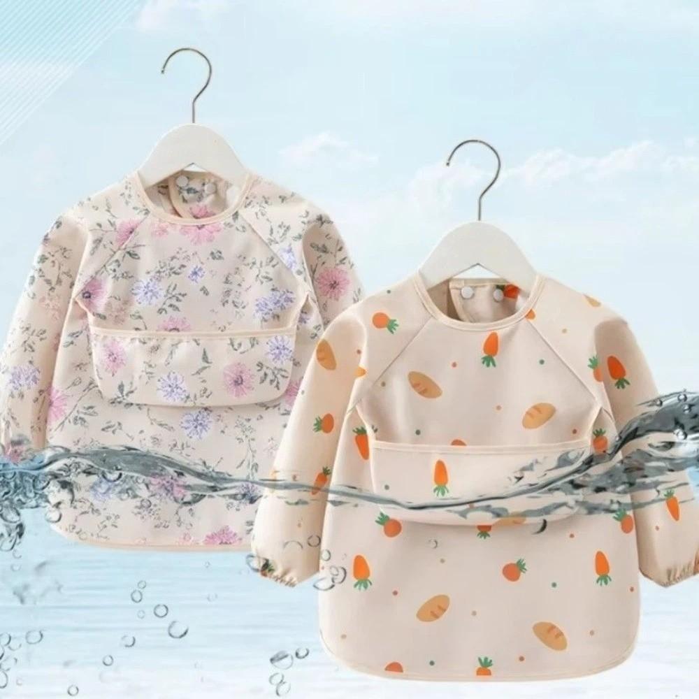 Waterproof Toddler Long Sleeve Apron Soft Easy Clean Child Feeding Bib Polyester Adjustable Baby Rice Pocket Smock Meal Eating