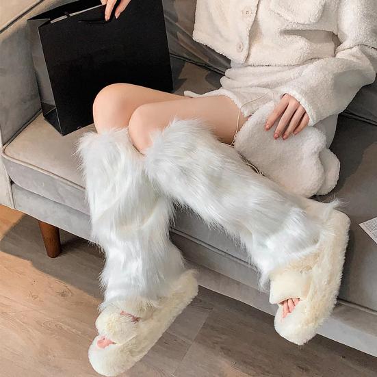 Fuzzy Leg Warmers Women Knee Length Faux Fur Leg Warmers Winter Long Boots Shoes Cuff Cover for Girls Street Party Daily Wear