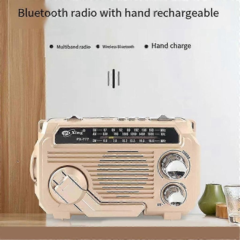 FM AM SW Radio Solar Charging Emergency Radios Receiver Hand Crank Bluetooth 5.2 Support TF USB Gold