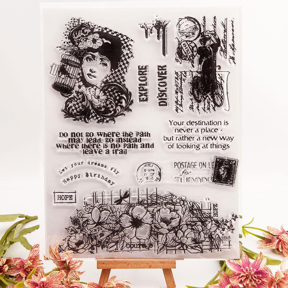 Transparenter Silikonstempel mit Blumenblatt, zum Versiegeln, für DIY-Scrapbooking-Alben, transparente Stempel, Schmetterlingsdame, Rebe