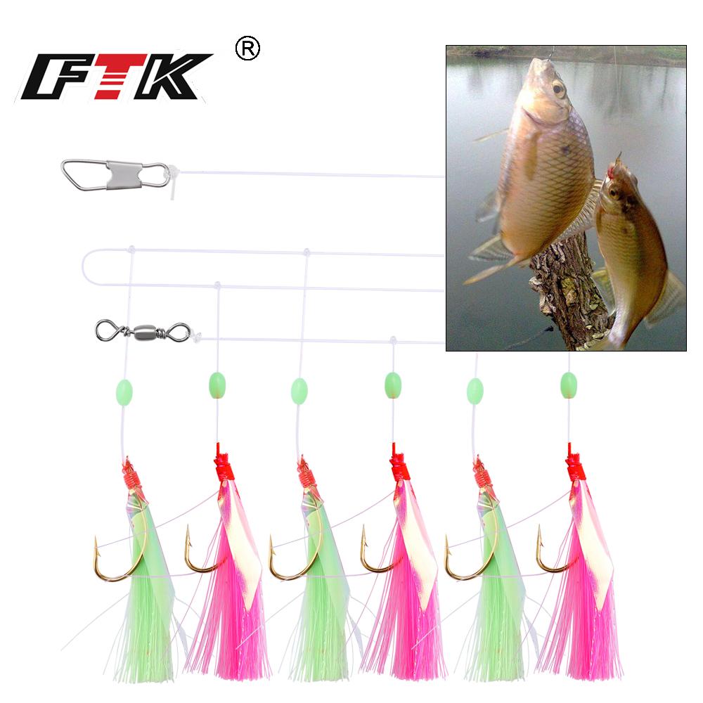 Sabiki Rigs Per Pesca - 6 Terminali Con Ami Multipli 1/0 - Esche Luminescenti Per Acqua Dolce E Salata