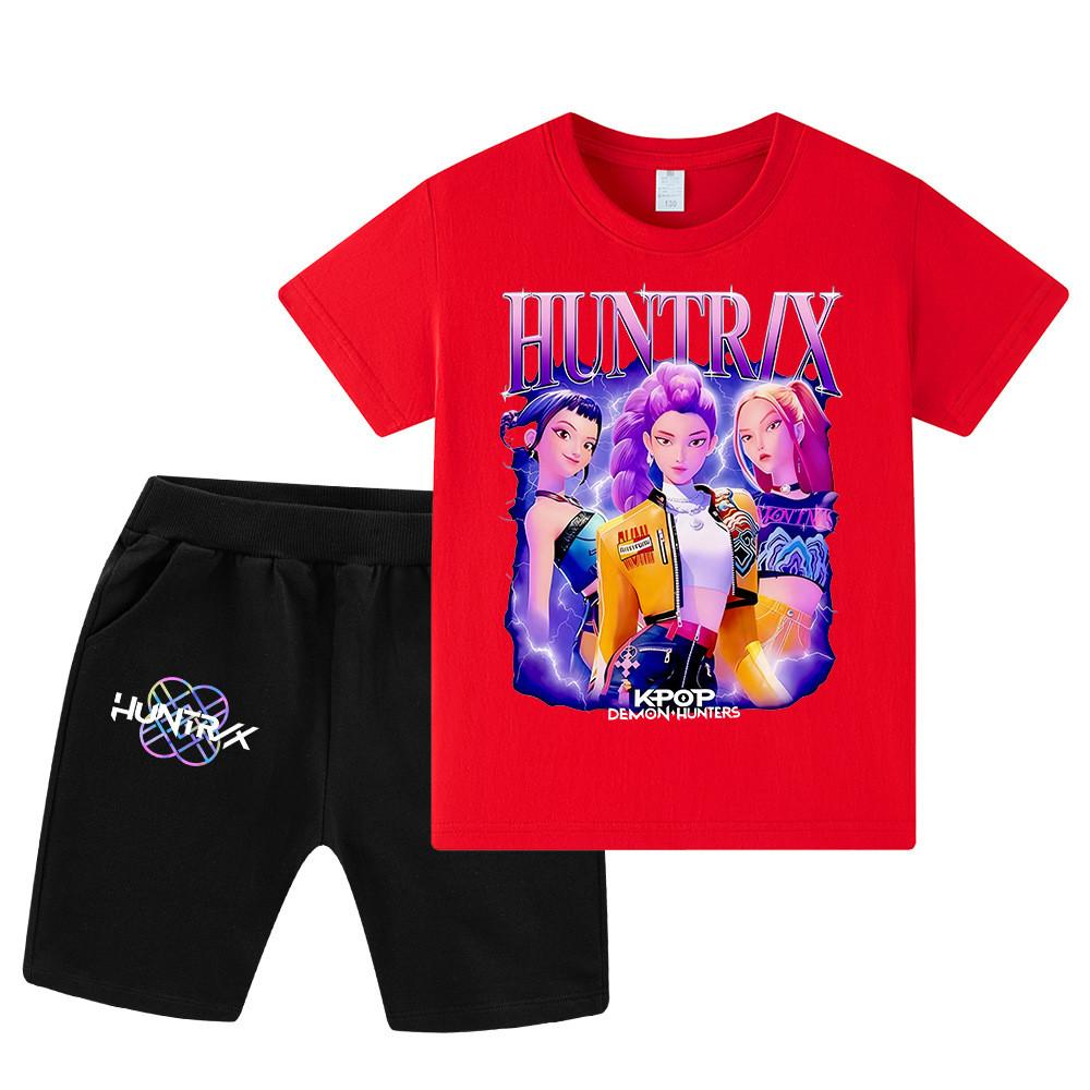 WA1230 Kids Boys Girls Kpop Rumi Zoey Mira Sajaboys Print Short Sleeves T-shirt Shorts Pants Sets