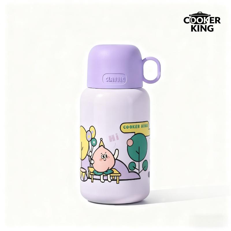 COOKER KING Termosmugg 316 rostfritt stål med sugrör, barnvattenmugg, dubbelock, stor mage-mugg, drickmugg, 580 ml