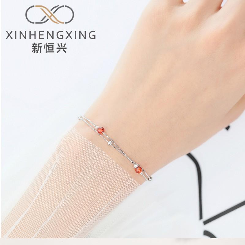 Sterling Red Garnet Waterdrop Bracelet Women Minimalist Chic Jewelry Gift