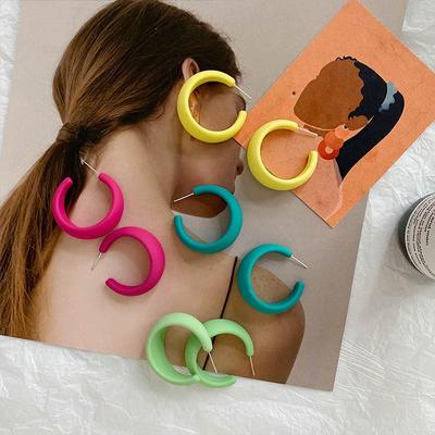 Hot Acrylic Geometric C-Ring Earrings - Candy Color Series, Exaggerated Studs & Dangles for Women
