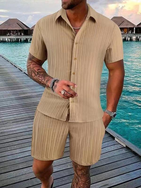 Men S Summer Casual Short Sleeve Shirt And Shorts Beach Set