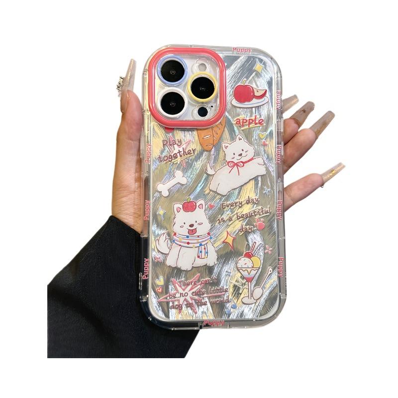 

Подходит для Apple 16 Серебристый Чехол для телефона из шифона с мелкими отверстиями, Apple 13pro Милый щенок Полная защита объектива Защитный чехол iPhone16PROMAX