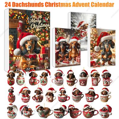 2025 Christmas Advent Calendar 24 Days Dachshunds Figure Christmas Ornaments Collectible Funny Dog Set Gifts for Teenage Girls B