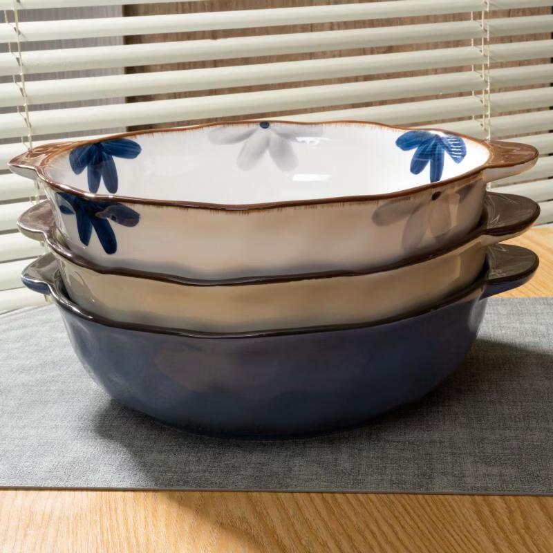 Large Nordic Ceramic Soup Bowl with Double Handles