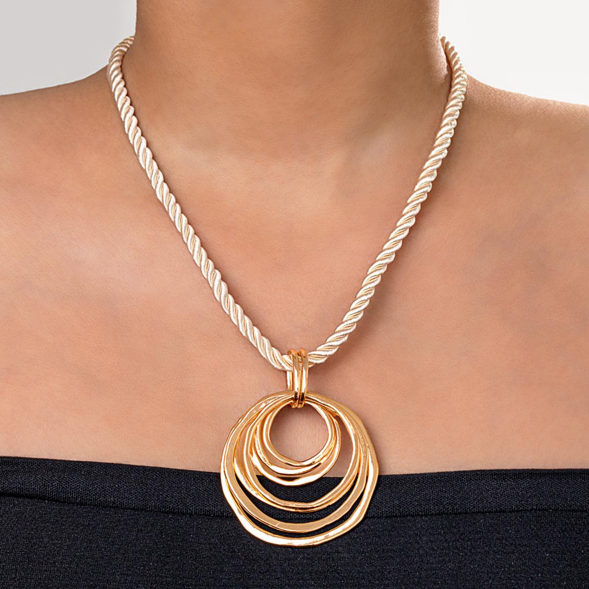 1 Bohemian style multi-layer circular pendant, hand woven rope, women s necklace