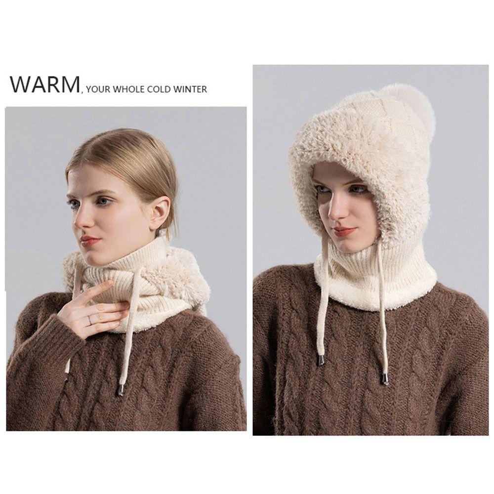 Solid Color Scarf All-In-One Hat Plush Balaclavas Hat Simple Winter Fur Cap Mask Set  Riding