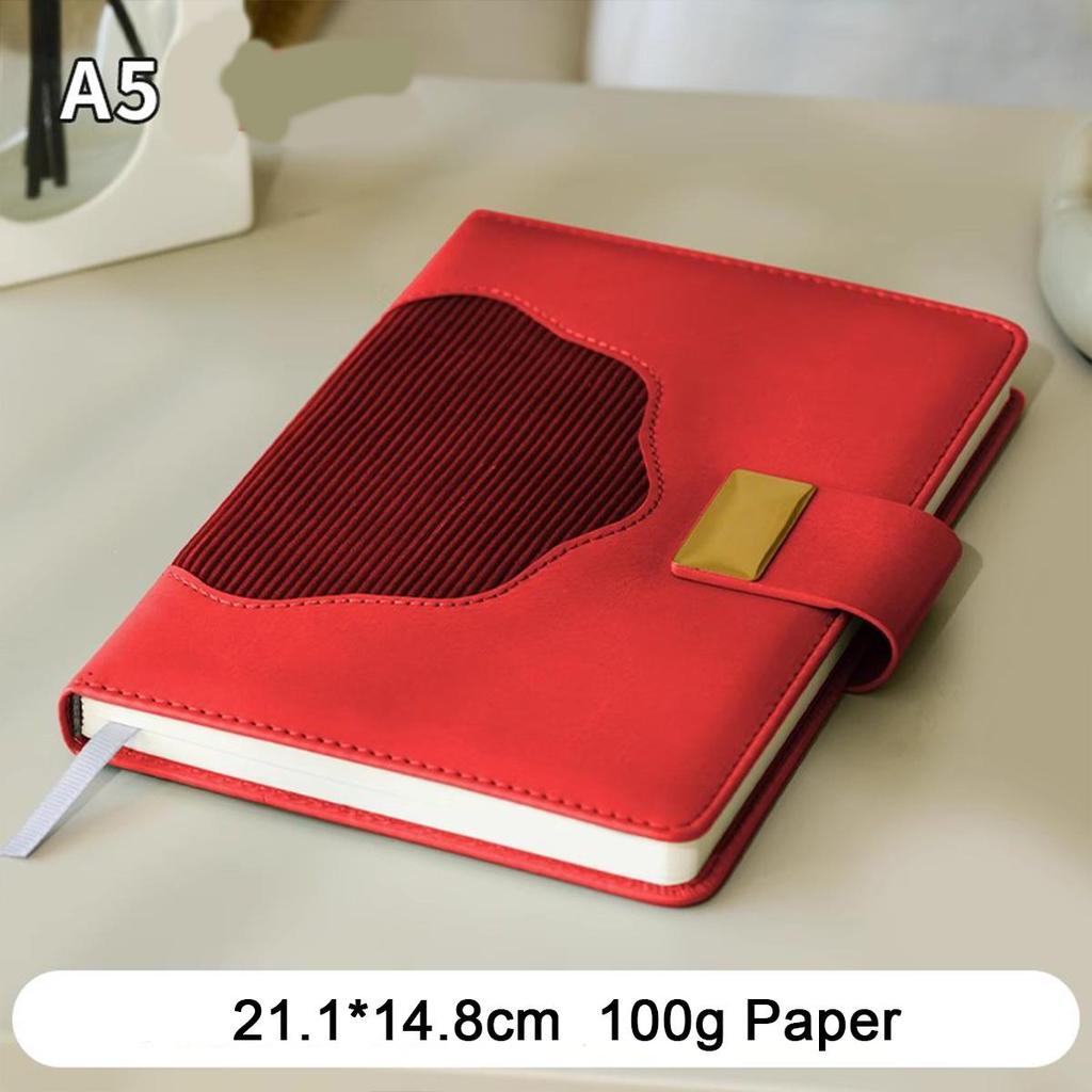 A5 Thick Leather Notebook, Buckle Business Notepad, Meeting Record Book, Travel Log, Student Diary, Excerpt Book, 100 sheets 200 pages