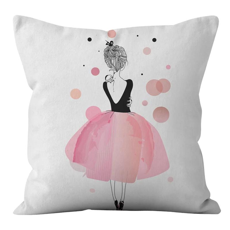 Rosa und schwarze geometrische Buchstaben bedruckte Sofakissenbezug Kissenbezug Heimdekoration Party Auto Bettwäsche