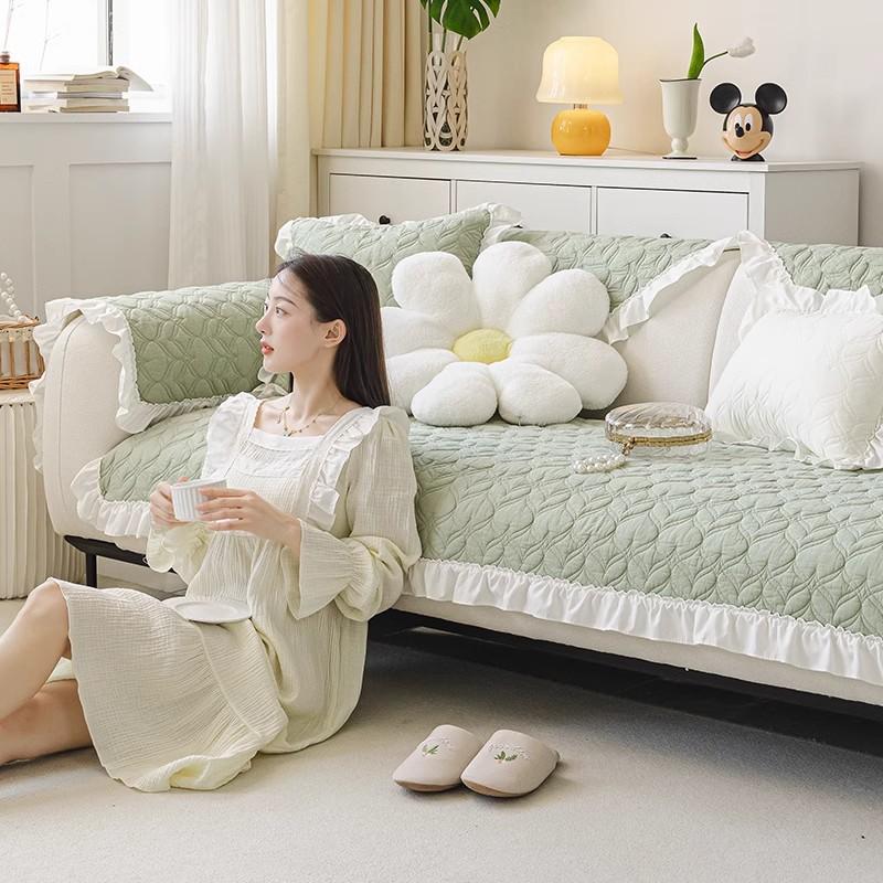 Padded Thickened Sofa Cushion, Cream Wind Four-season Universal Non-slip Sofa Cover, Pastoral Cotton Non-pilling Seat Cushion