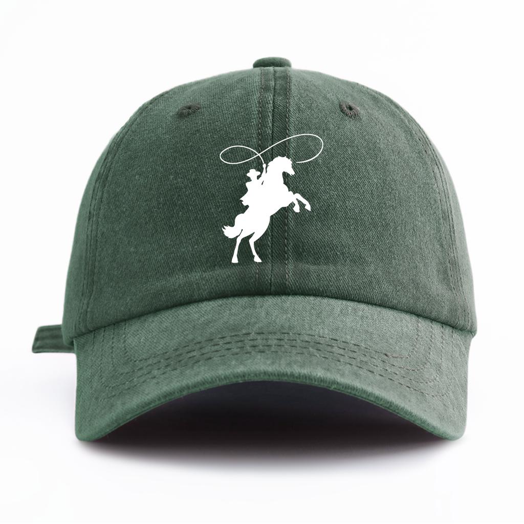 1pc Cowboy Print Washed Baseball Cap for Adults,  Minimalist Retro Style Casual Soft Adjustable Dad Hat, Perfect As Gift