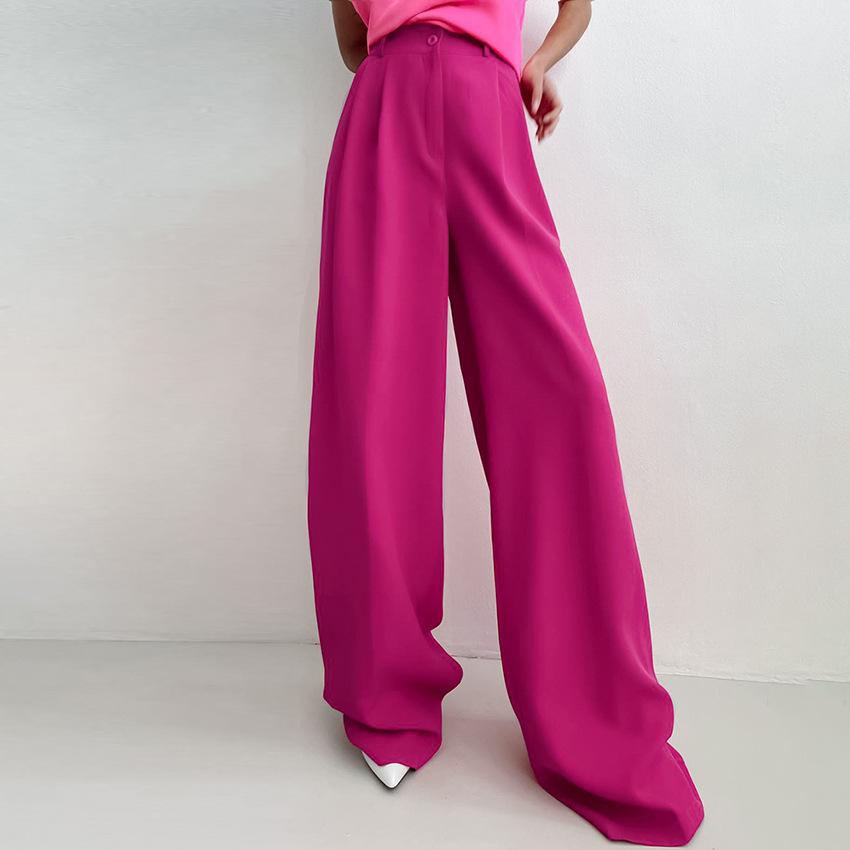 

Fashionable Cool Pants, Summer New Collection, High-End Feel, Ice Silk Pants, Casual Pants, Wide-Leg Pants, Women’S Long Pants. L рожевий
