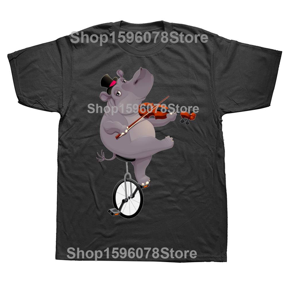 Lustiges Nilpferd auf einem Fahrrad T-Shirts Grafik Baumwolle Streetwear Kurzarm Geburtstagsgeschenke Sommerstil T-Shirt Herrenbekleidung