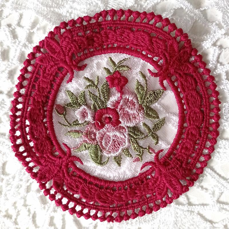 Small Round Coaster European Lace Embroidered Dining Table Mat Decorative Fabric Coffee Table Mat Embroidery Retro Heat Insulation Weaving