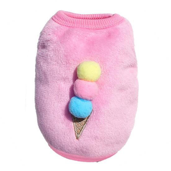 Yousheng Oblečení pro mazlíčky Šaty ve vzhledu jahodové zmrzliny Obleček Měkká textura Teplá vesta pro psy a kočky na podzim