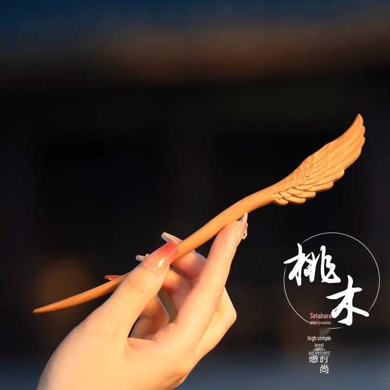Peach Wood Ancient Style Hairpin for Qipao and Hanfu Headwear