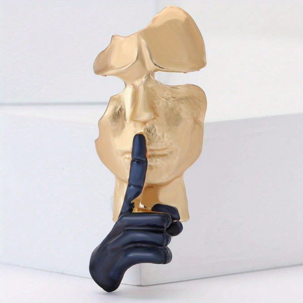 Gold & Black Abstract Face Gesture Brooch - Modern Art Creative Design, for Party Attires, Ideal Gift for Art Enthusiasts