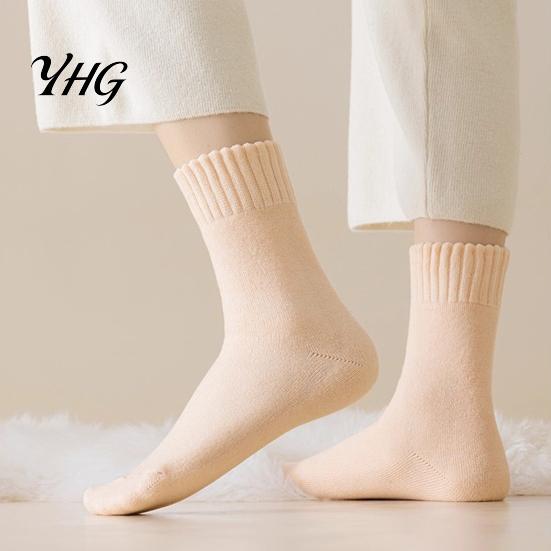 Heavy Duty Winter Boot Socks Women Thickened Socks, Solid Color Mid Calf Thermal Fleece Lined Non Binding Elastic Comfort Crew for Cold Weather, Soft