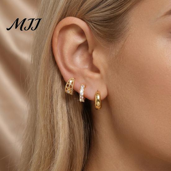 Non Pierced Earring 3 Pairs Ear Cuffs, Minimalist Metal Hollow Zirconia Clip-on Earrings Stackable Set for Women, Fashionable Jewelry Daily Wear Women